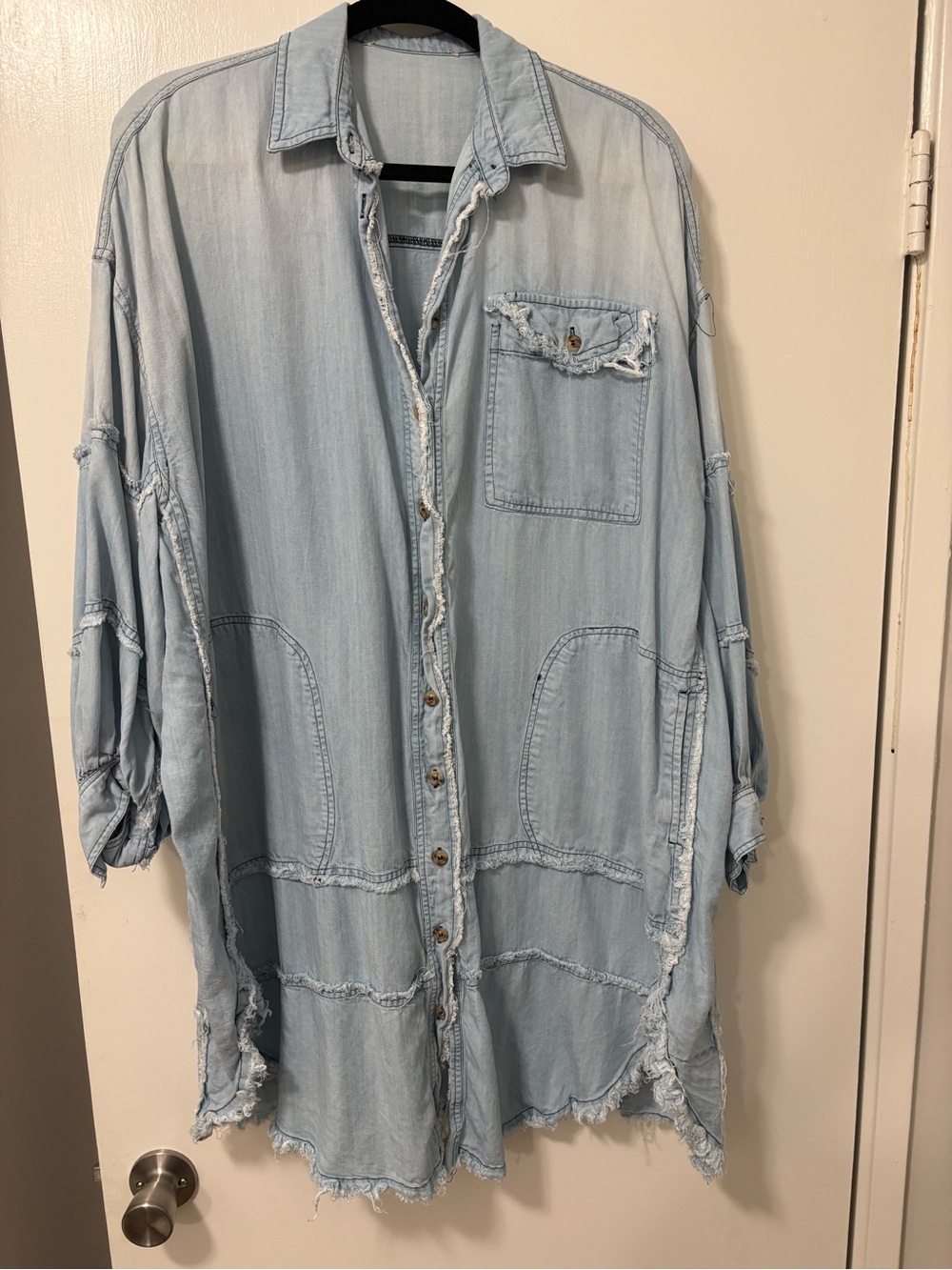 Light Wash Denim Shirt Jacket - Oversized Casual Button-Up